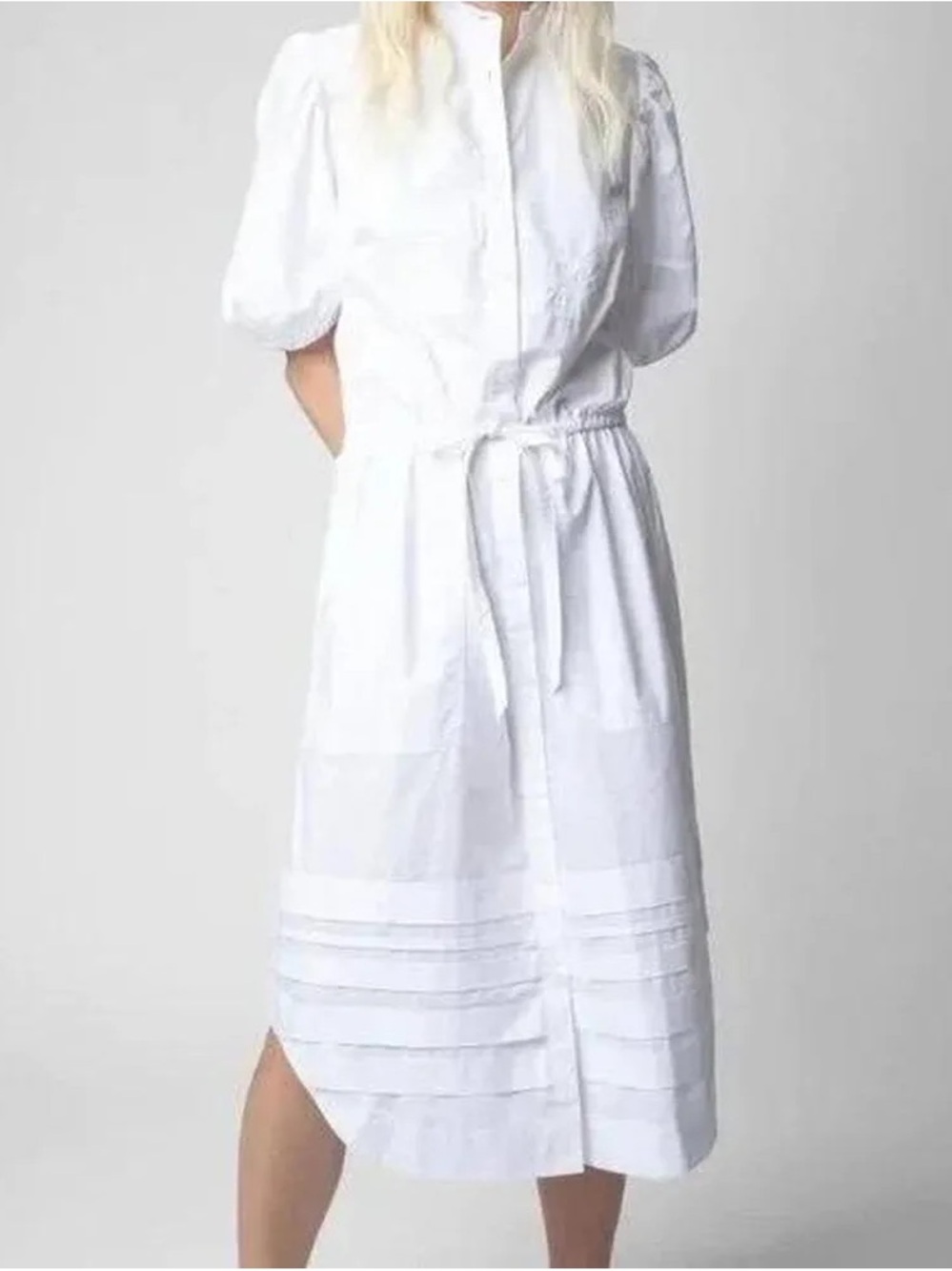 Zadig & Voltaire Ryana Pop White Puff Sleeve Midi Shirt Dress XS NWT